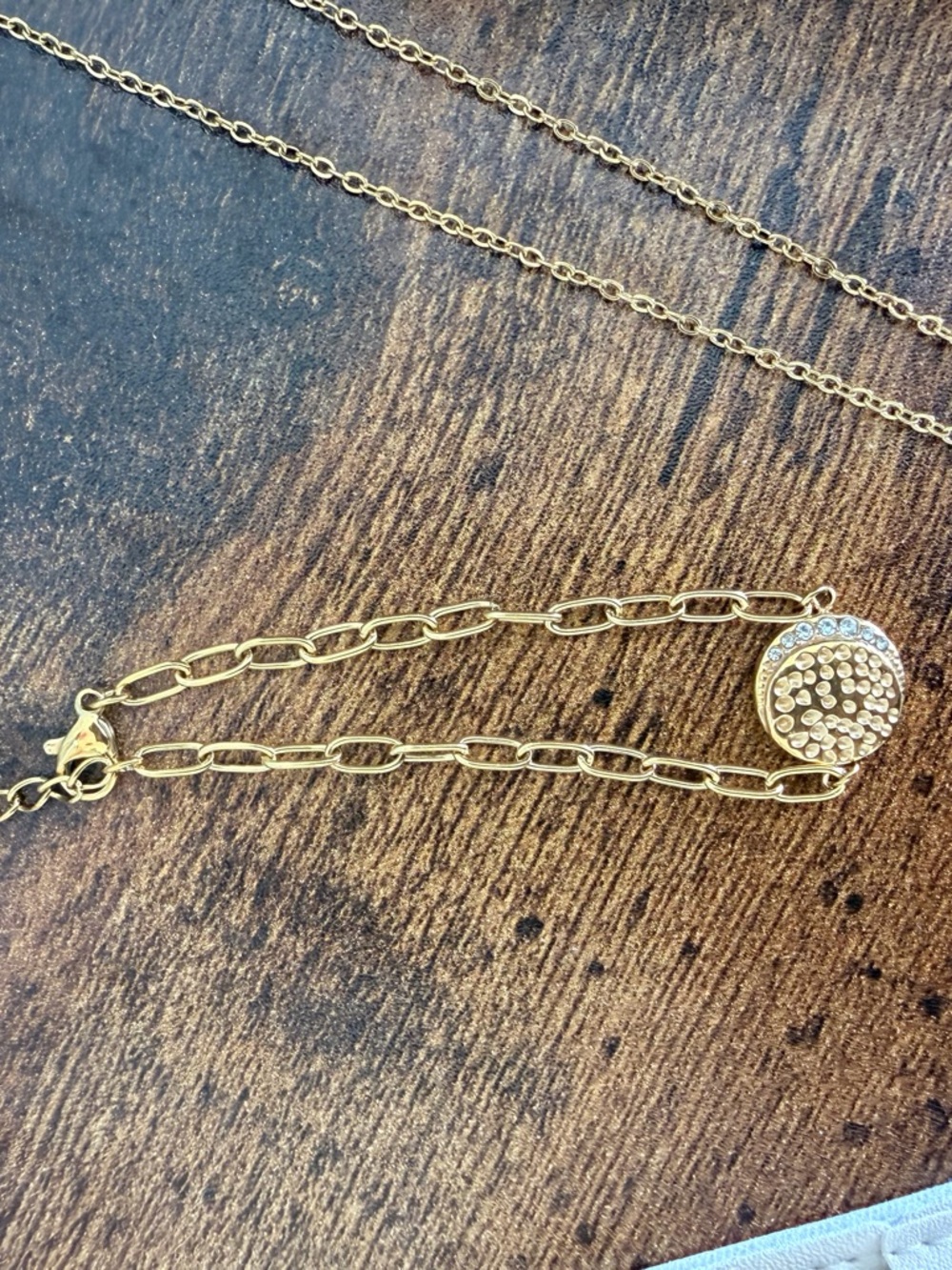 Gold Crystal Circle Necklace and Bracelet Set - Feminine Sparkle - Picture 4 of 5